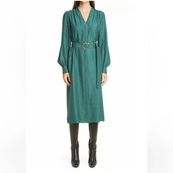 Lafayette 148 New York - Clementine Belted Silk Dress - Wintergreen Multi - XL - Picture 1 of 8